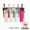 VASO TERMICO ACERO UNOX 680ML Doble Tapa Y Bombilla-