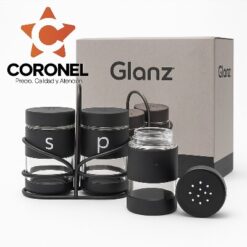 SET SALERO-PIMENTERO C/SOPORTE METAL NEGRO GLANZ 85030