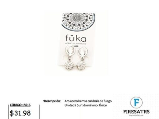 ARO ACERO HAMSA CON BOLA DE FUEGO 15016-