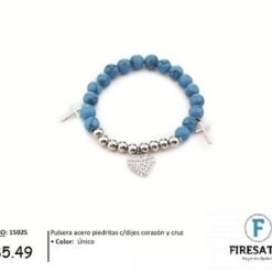 PULSERA ACERO PIEDRITAS CON DIJES CORAZON 15025-