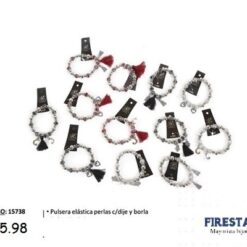 PULSERA ELASTICA PERLA C/ DIJE Y BORLA 15738