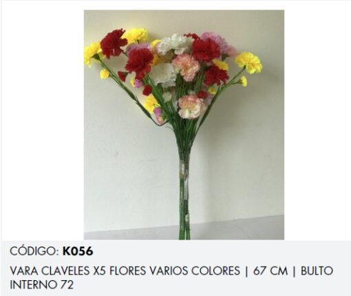 VARA CLAVELES X5 FLORES VARIOS COLORES 67 CM